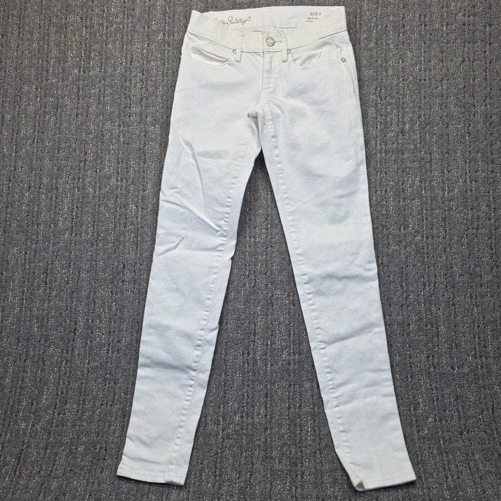 Lilly Pulitzer Worth Skinny Jeans Womens 0 White Stretch Denim Preppy Coastal
